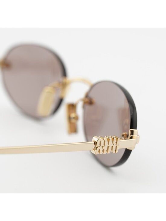 Miu Miu MUA54S 5AK20I Sunglasses Gold Oval Rimless Frame, Brown Lenses main image 2